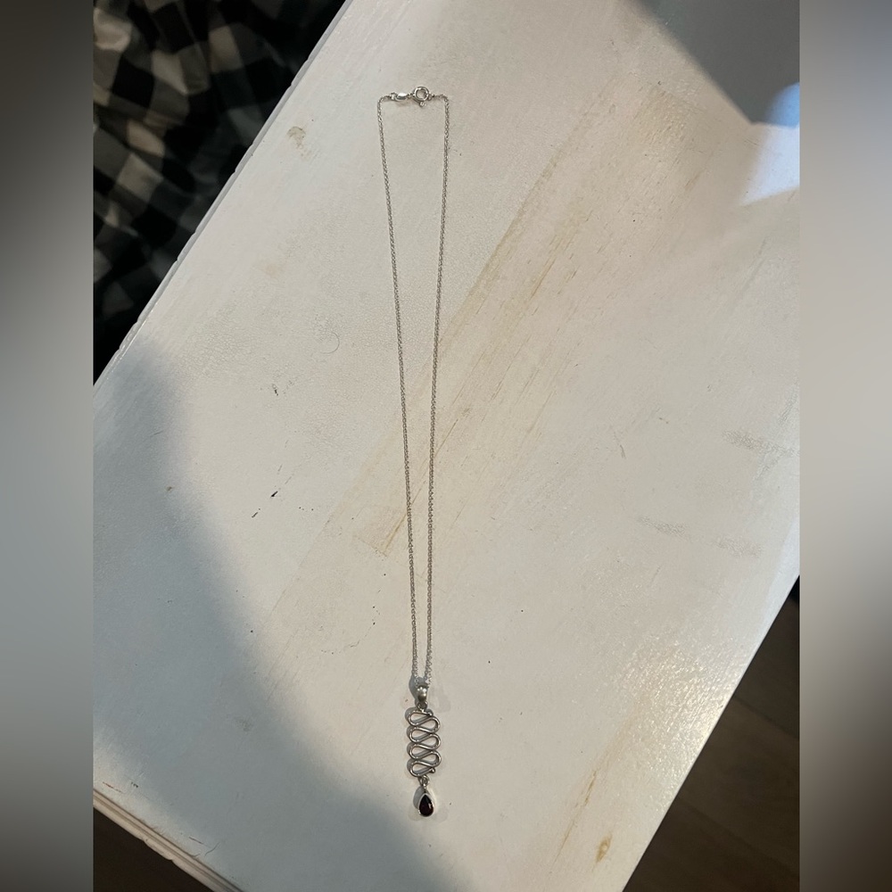 Solid sterling silver Garnet pendant necklace